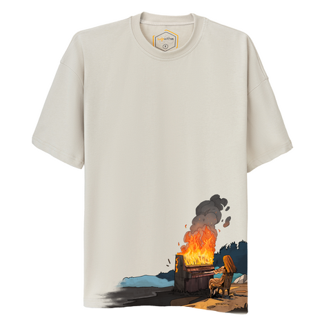 The Burning Piano Design Unisex Oversize Tshirt