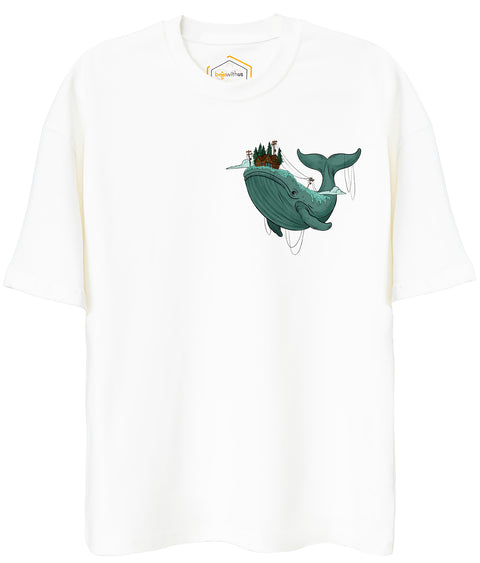 Whale Design Unisex Oversize Tshirt