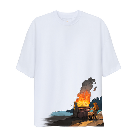 The Burning Piano Design Unisex Oversize Tshirt