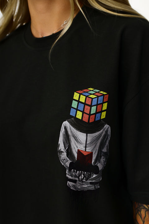 Cube Head Design Oversize Tshirt